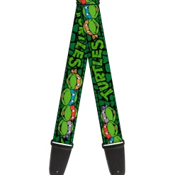 Guitar Strap - Classic Teenage Mutant Ninja Turtles Group Faces/TURTLES Turtle Shell Black/Green