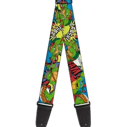 Guitar Strap - Classic TMNT Action Poses Action Bubbles Dots Blues