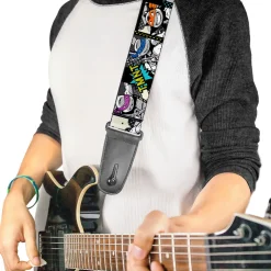 Guitar Strap - Classic TMNT Action Poses Action Bubbles Dots Blues