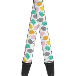 Guitar Strap - Easter Eggs Decorated Eggs Scattered White/Multi Color