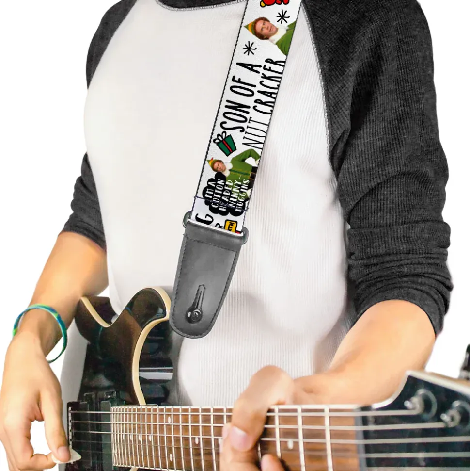 Guitar Strap - Elf Buddy the Elf Poses and Quotes Doodle White