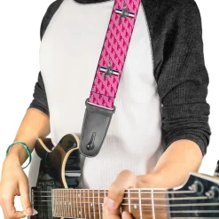 Guitar Strap - Ford Mustang w Bars w Text PINK LOGO REPEAT