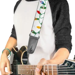 Guitar Strap - Frosty the Snowman Holiday Lights White Multi Color