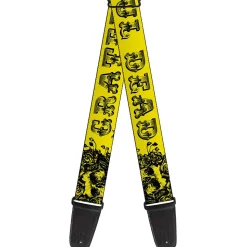 Guitar Strap - Grateful Dead Text w Skull & Roses Yellow