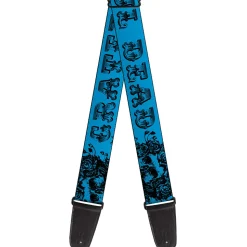 Guitar Strap - Grateful Dead Text w Skull & Roses Turquoise
