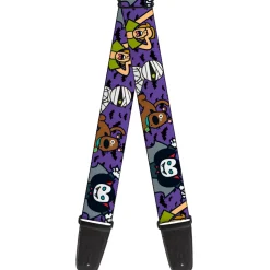 Guitar Strap - Mini Scooby Doo Halloween Bats Purple Black
