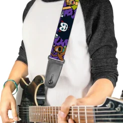 Guitar Strap - Mini Scooby Doo Halloween Bats Purple Black