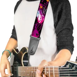 Guitar Strap - Mustang PONY GIRL Tire Tread Black Gray Fuchsias