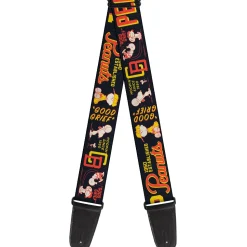 Guitar Strap - PEANUTS ATHLETIC CLUB Varsity Poses and Quotes Collage Black/Red/Yellow