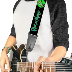 Guitar Strap - RICK AND MORTY Title Logo and Portal Pose Black