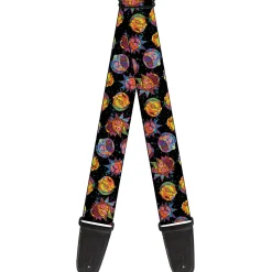 Guitar Strap - Rick and Morty Vaporwave Expressions Scattered Black/Multi Color