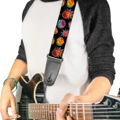 Guitar Strap - Rick and Morty Vaporwave Expressions Scattered Black/Multi Color