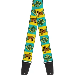 Guitar Strap - Scooby Doo Pose and Dog Tag Blocks Yellow/Blue