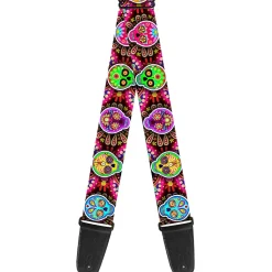 Guitar Strap - Six Sugar Skulls Multi Color