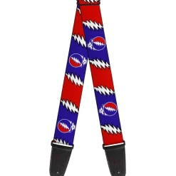 Guitar Strap - Steal Your Face w Lightning Bolt Repeat Red White Blue