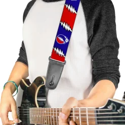 Guitar Strap - Steal Your Face w Lightning Bolt Repeat Red White Blue