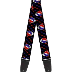 Guitar Strap - Steal Your Face Repeat w Mini Lightning Bolt Black Red White Blue