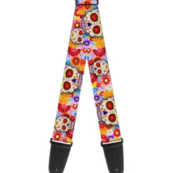 Guitar Strap - Sugar Skull Starburst White Multi Color