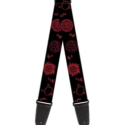 Guitar Strap - Supernatural Symbols Scattered Black Red