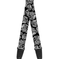 Guitar Strap - The Dust of Living II Sugar Skulls Black White