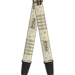 Guitar Strap - Vintage Coca-Cola Coke Icons and Ad Logos White/Brown
