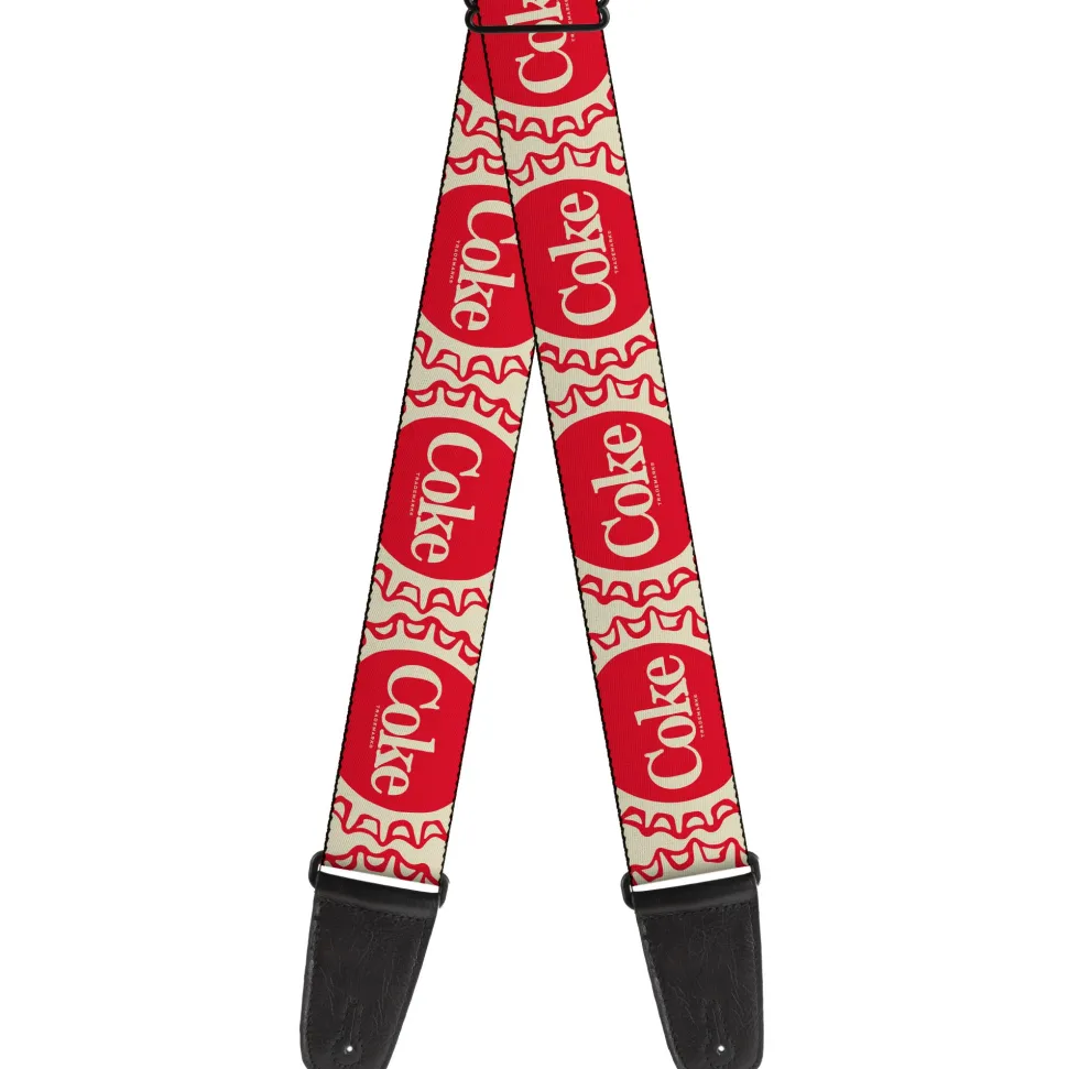 Guitar Strap - Vintage COKE Bottle Caps White/Red