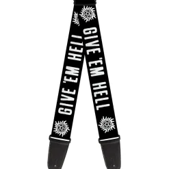 Guitar Strap - Winchester Pentagram GIVE 'EM HELL Black White