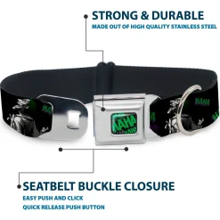 HAHA Stacked Black/Gray/Green Seatbelt Buckle Collar - Joker DIE LAUGHING! HAHA Black/Purple/Green