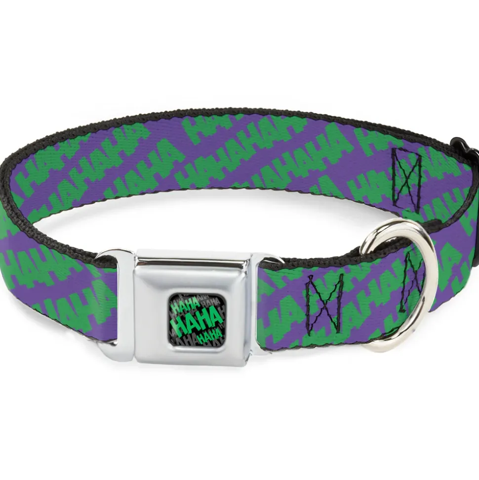 HAHA Stacked Full Color Black/Gray/Green Seatbelt Buckle Collar - Joker HAHAHA Purple/Green
