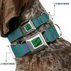 HAHA Stacked Full Color Black/Gray/Green Seatbelt Buckle Collar - Joker HAHAHA Purple/Green