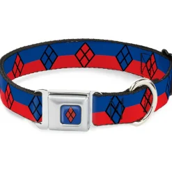 Harley Quinn Diamond Full Color Blue/Black/Red Seatbelt Buckle Collar - Harley Quinn Diamond/Stripe Red/Blue