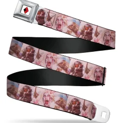 Harley Quinn Diamond Full Color White/Black/Red Seatbelt Belt - Harley Quinn Dceased Variant Cover Pose Blocks Webbing