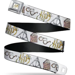 Harry Potter HP Logo Watercolor Full Color White/Yellows Seatbelt Belt - Harry Potter 4-Icons Watercolor White/Multi Color Webbing
