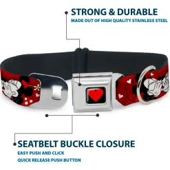 Heart Full Color Black/Red Seatbelt Buckle Collar - Mickey & Minnie HUGS & KISSES Poses Reds/White