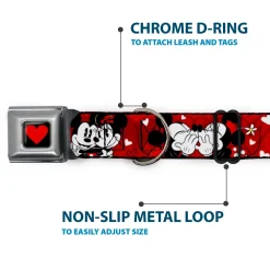 Heart Full Color Black/Red Seatbelt Buckle Collar - Mickey & Minnie HUGS & KISSES Poses Reds/White
