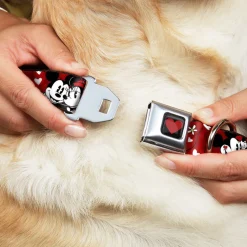 Heart Full Color Black/Red Seatbelt Buckle Collar - Mickey & Minnie HUGS & KISSES Poses Reds/White