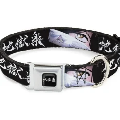 Hell's Paradise Kanji Title Logo Full Color Black/White Seatbelt Buckle Collar - Hell's Paradise Gabimaru and Sagiri Eyes and Title Logo Black/White