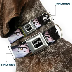Hell's Paradise Kanji Title Logo Full Color Black/White Seatbelt Buckle Collar - Hell's Paradise Gabimaru and Sagiri Eyes and Title Logo Black/White