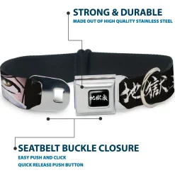 Hell's Paradise Kanji Title Logo Full Color Black/White Seatbelt Buckle Collar - Hell's Paradise Gabimaru and Sagiri Eyes and Title Logo Black/White