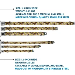 Hell's Paradise Kanji Title Logo Full Color Black/White Seatbelt Buckle Collar - Hell's Paradise Chibi Sagiri Sword Poses Scattered Golden Yellow