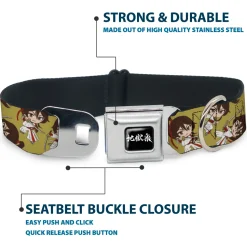 Hell's Paradise Kanji Title Logo Full Color Black/White Seatbelt Buckle Collar - Hell's Paradise Chibi Sagiri Sword Poses Scattered Golden Yellow