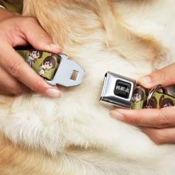 Hell's Paradise Kanji Title Logo Full Color Black/White Seatbelt Buckle Collar - Hell's Paradise Chibi Sagiri Sword Poses Scattered Golden Yellow