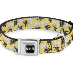 Hell's Paradise Kanji Title Logo Full Color Black/White Seatbelt Buckle Collar - Hell's Paradise Chibi Gabimaru Poses Scattered Yellow