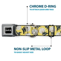 Hell's Paradise Kanji Title Logo Full Color Black/White Seatbelt Buckle Collar - Hell's Paradise Chibi Gabimaru Poses Scattered Yellow