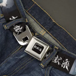 Hell's Paradise Kanji Title Logo Full Color Black/White Seatbelt Belt - Hell's Paradise Kanji Title Logo and Gabimaru Face Black/White Webbing