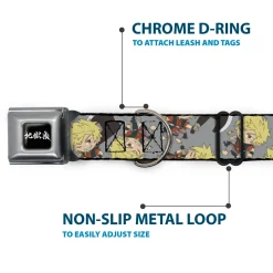 Hell's Paradise Kanji Title Logo Full Color Black/White Seatbelt Buckle Collar - Hell's Paradise Chibi Aza Chobei Axe Poses Scattered Gray