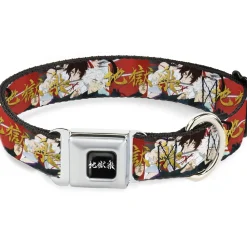 Hell's Paradise Kanji Title Logo Full Color Black/White Seatbelt Buckle Collar - Hell's Paradise Gabimaru and Sagiri Title Pose and Logo Red