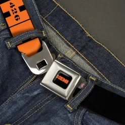 HEMI 426 Logo Full Color Black Orange Seatbelt Belt - HEMI 426 Logo Repeat Black/Orange Webbing