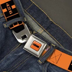 HEMI 426 Logo Full Color Orange Black Seatbelt Belt - HEMI 426 Logo Repeat Orange/Black Webbing
