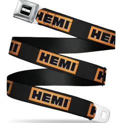 HEMI Bold Full Color Black/Orange/White/Black Seatbelt Belt - HEMI Bold Black/Orange/White/Black Webbing